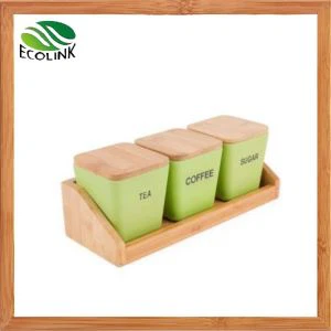 Socraigh Coimeádán Fiber Bambú Socraigh Stórála Caife & Tae Le Clúdach Bambú Airtight