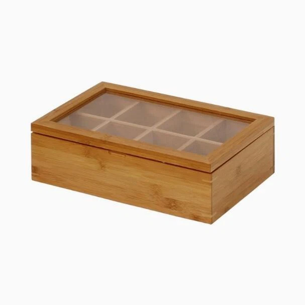 8 Compartments Bamboo Tea Box With Clear Window