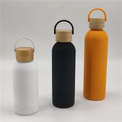 Buidéal uisce termos inslithe balla dúbailte le clúdach bambú